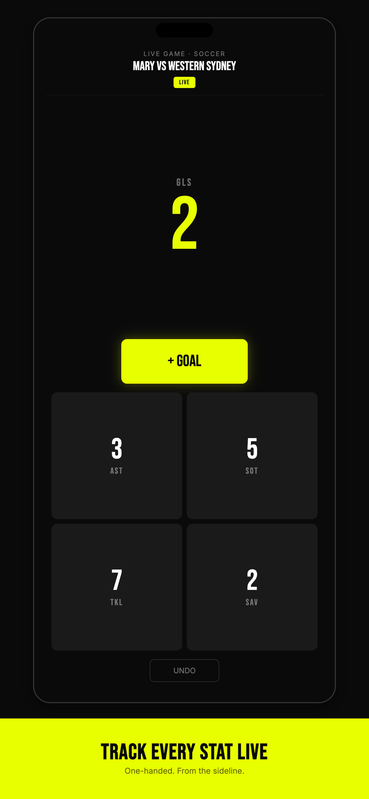 Statline app showing live basketball stat tracking with points, rebounds, assists, steals, and blocks during a game